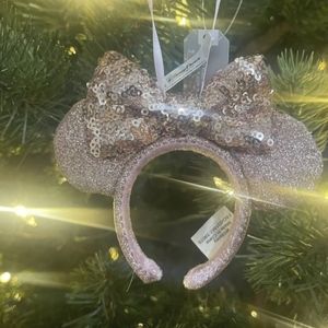 NWT Disney Parks Minnie Mouse Briar Rose Gold Sequin Ear Headband Ornament